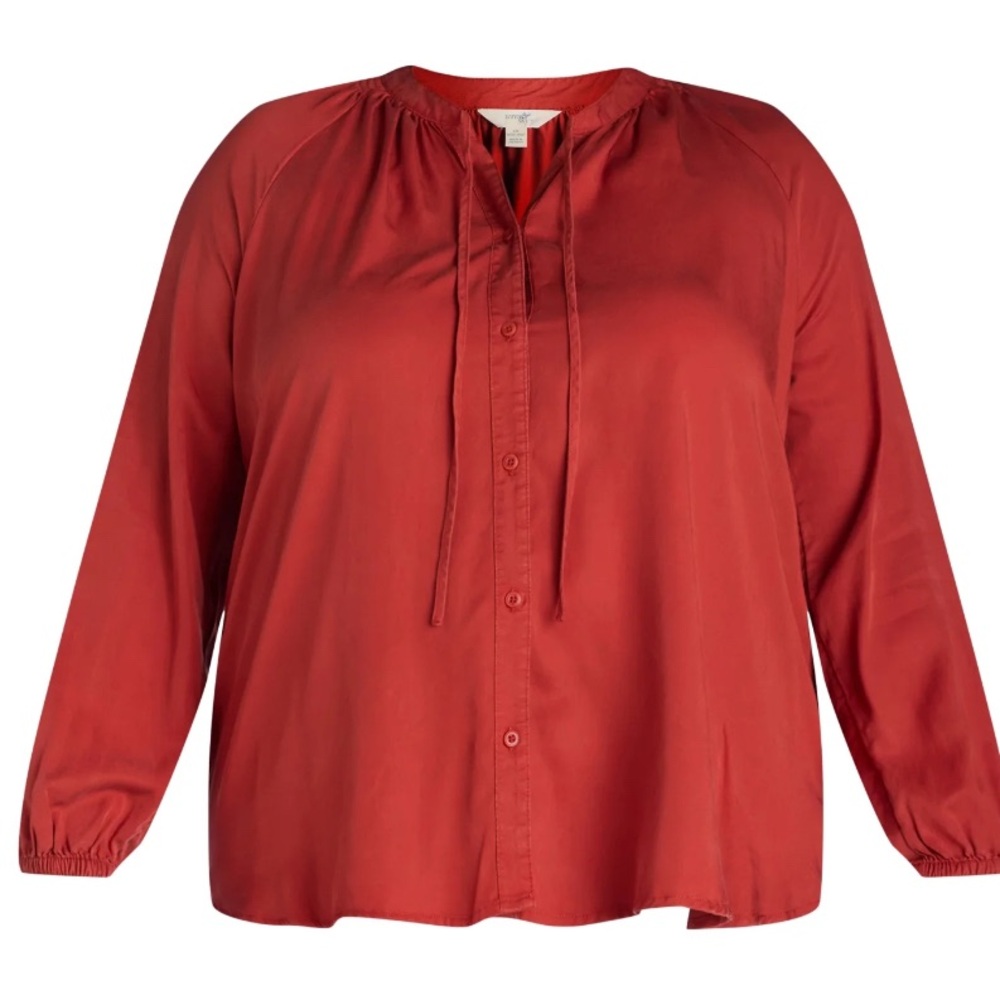 Terra & Sky 0X 14W Women’s Button Up Terra Cotta Shirt Smocked Neck Blouse